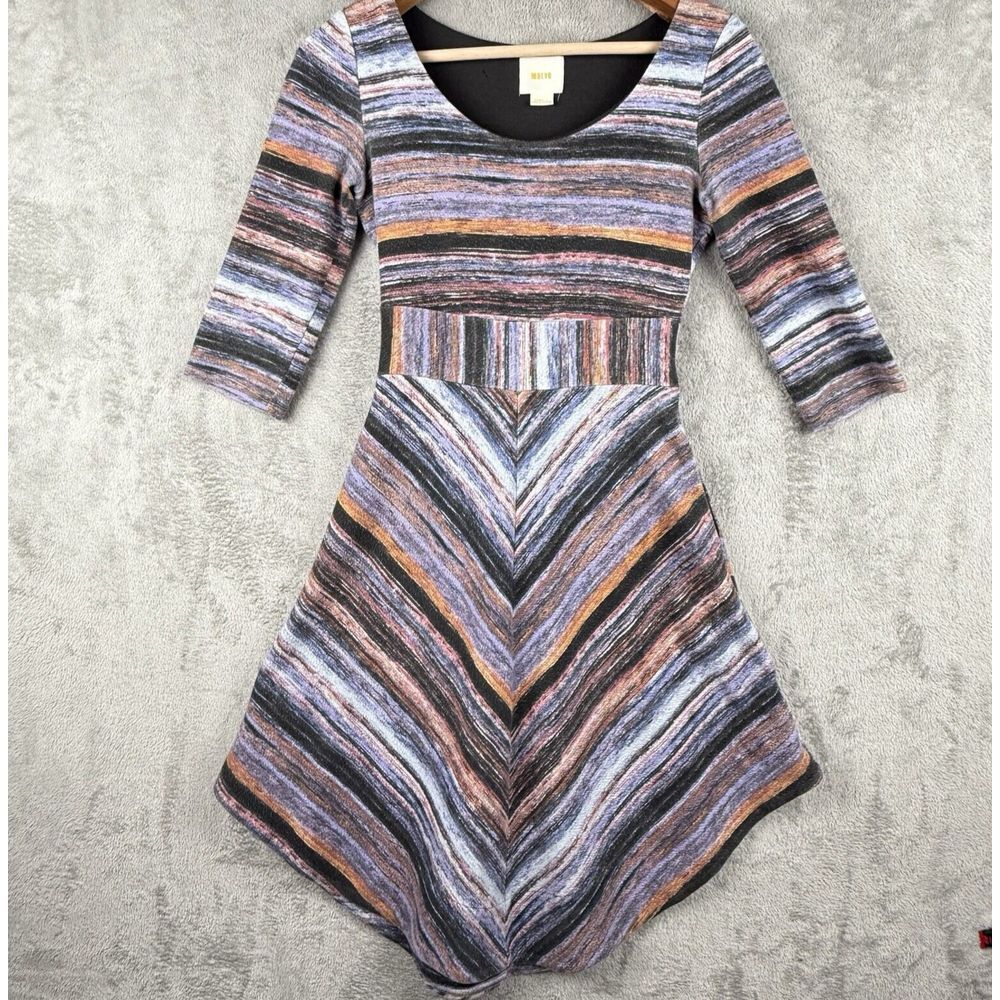 Maeve Anthropologie Kebren Striped Dress Women XS Purple Asymetrical Whimsigoth